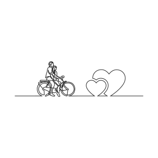 Cyclist Couple Riding Together,  Continuous Line Art, Minimal Valentine Gift Ideas, Single Line Drawing for Cycling Lovers T-Shirt