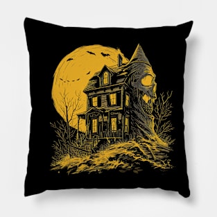 Vintage Halloween Scream Black and White Drawing Haunted House Retro Super Cool Best Gift Pillow