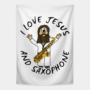 I Love Jesus And Saxophone Christian Worship Funny Tapestry