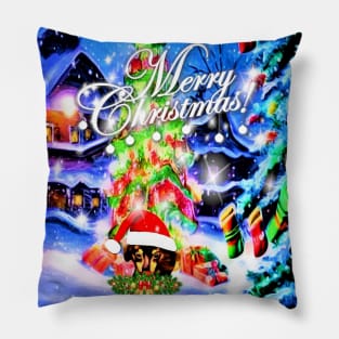 Christmas Greeting with a Cute Dachshund Puppy Pillow