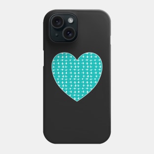 Hearts of teal. Teal, turquoise, aqua blue hearts with small white cross pattern. Phone Case