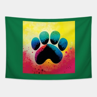 Colourful Splatter Art Paw Print Design Tapestry