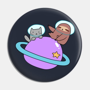 Saturn Space Sloth and Cat Pin