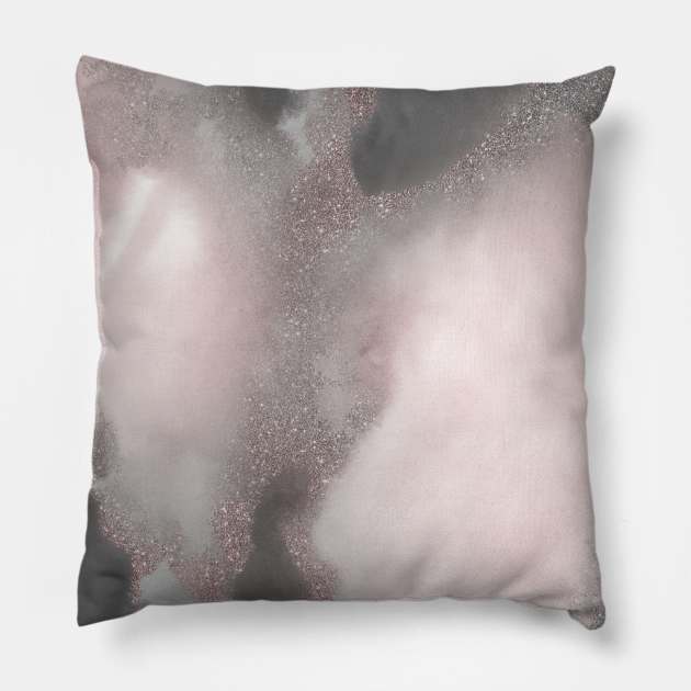 Pink and Grey Marble Swirl Glitter Sparkle Pillow by Jim N Em Designs