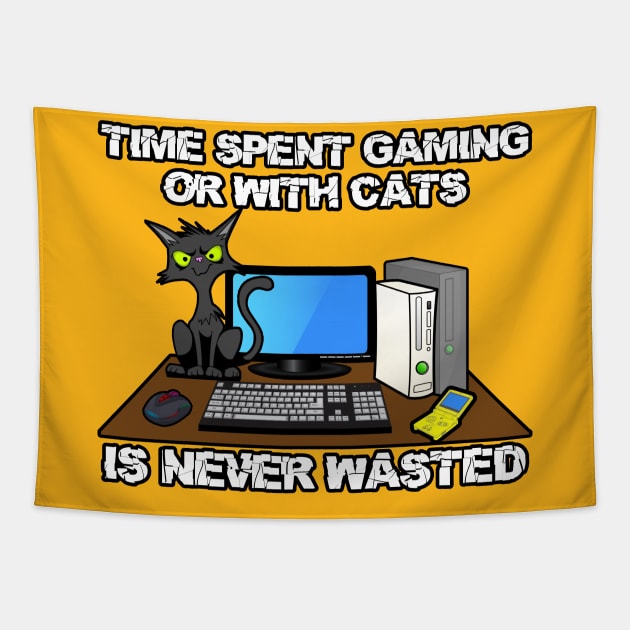 Time Spent Gaming or With Cats Is Never Wasted Tapestry by Gamers Gear