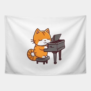 Cat Playing Piano Tapestry