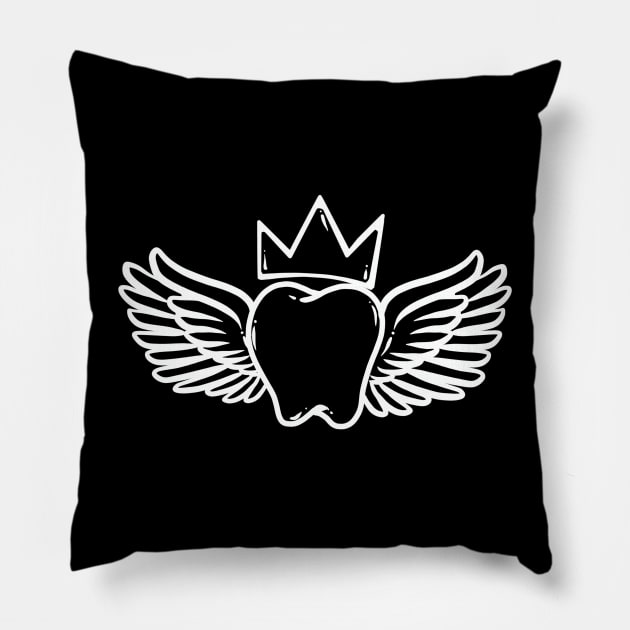 Dentist Graffiti Tshirt design cool tooth with wings logo Pillow by Juliet & Gin