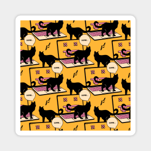 404 Error Laptop Black Cat Pattern in yellow Magnet