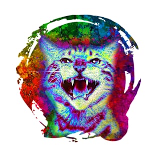 Psychedelic roaring cat colorful grunge digital design. Gifts foe cat moms, cat lovers T-Shirt