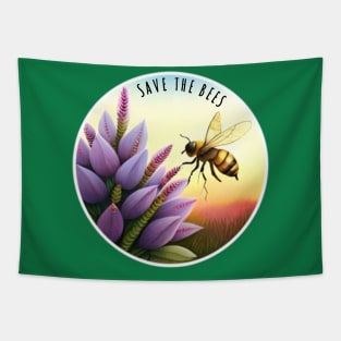 Save The Bees Honeybee and Flowers Tapestry