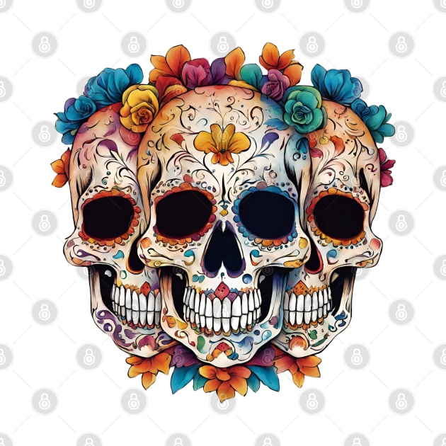 Floral Sugar Skulls With Roses by SOS@ddicted