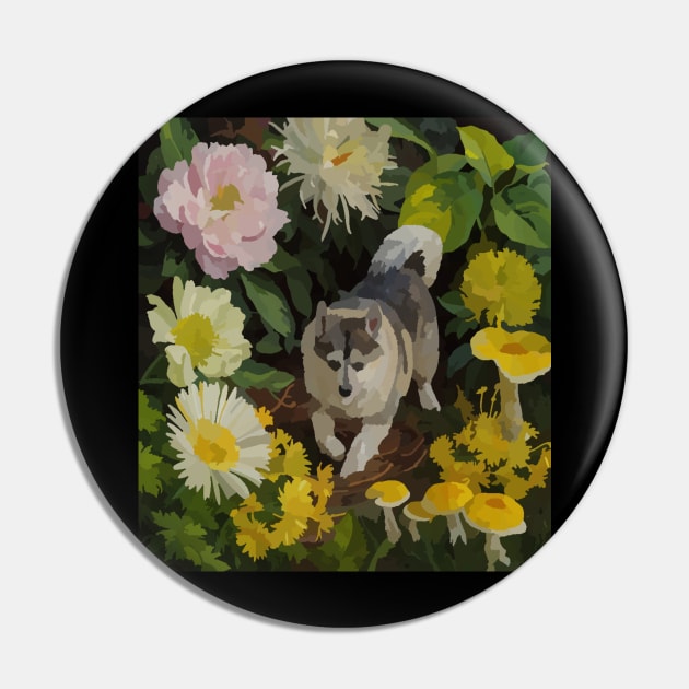 watercolor flowers surrounding a wild Kishu Pin by Catbrat