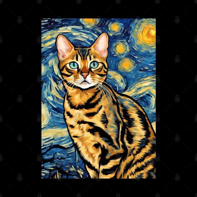 Bengal Cat Breed Painting in a Van Gogh Starry Night Art Style by Art-Jiyuu