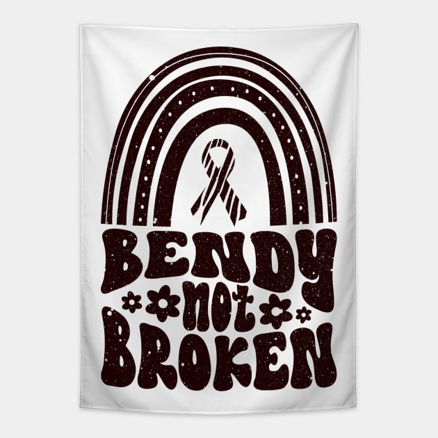 Ehlers-Danlos Syndrome Awareness Ribbon: Bendy Not Broken Black Boho Rainbow Tapestry by Jesabee Designs
