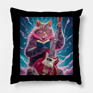 book reading guitar playing cat Pillow