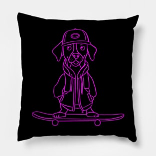 Puppy on the skateboard Pink outline Pillow