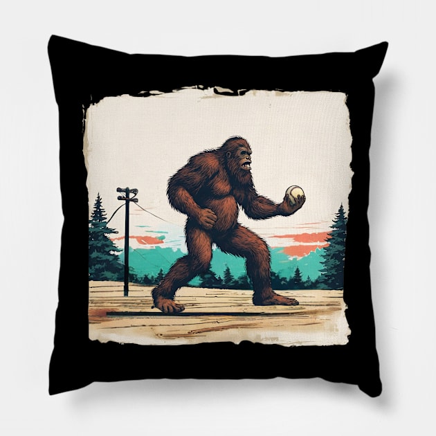 Funny Bigfoot Holding a Baseball American Baseball Player Brother Pillow by DaysuCollege