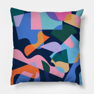 80's Summer Holiday Abstraction / Cut-Out Shapes on Navy Blue Pillow