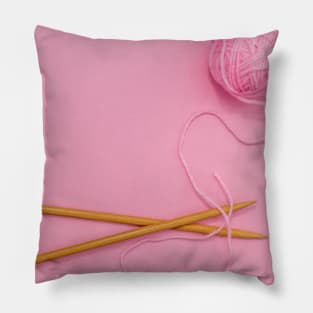 Pink knitting wool and bamboo knitting needles Pillow