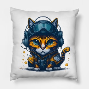 Cat construction illustration Pillow