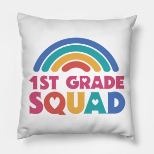 Cute School Teacher 1st Grade Squad with Retro Rainbow and Hearts Pillow