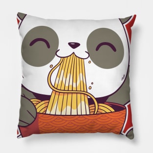 Cute panda bear eating ramen Pillow