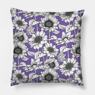 Sunflowers Line Art Pattern Pillow