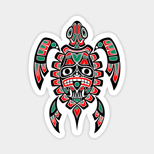 Red and Black Haida Spirit Sea Turtle Magnet by jeffbartels