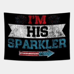 I'm His Sparkler His And Her 4th Of July Matching Couples Tapestry