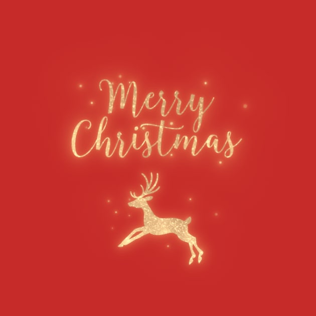 Merry Christmas Golden Glitter Deer red by fantastic-designs