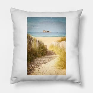 Vintage Beach Landscape Postcard Pillow