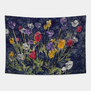 Colorful Red White Purple Yellow Tulips in Watercolor Batik Tapestry