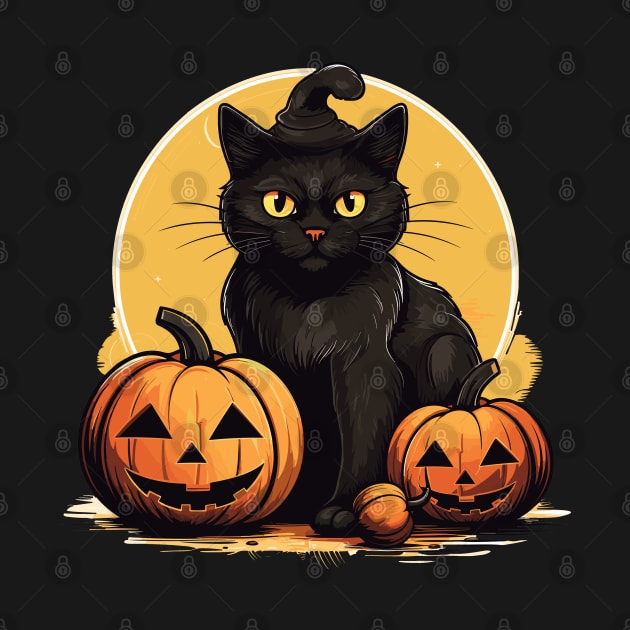 Retro Black Cat Halloween Pumpkin Costume Scary Spooky Night by RetroZin