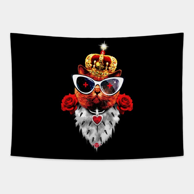 48 Red Cat King Queen golden Crown Sunglasses Tapestry by Margarita7