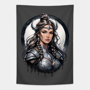 Valkyrie viking female warrior retro vintage cartoon design Tapestry