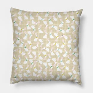 Cute Rabbit Pattern on Beige Background Pillow