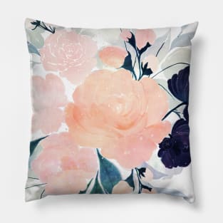 Elegant Blue Pink Mint Flowers Watercolor Floral Pillow