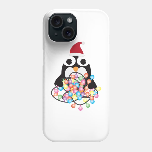 Cute Cartoon Penguin with Santa Hat and Colorful Light Bunting Phone Case by sigdesign