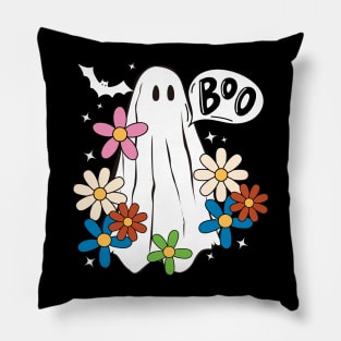 Funny Scary Retro Halloween Ghost Graphic Art Pillow