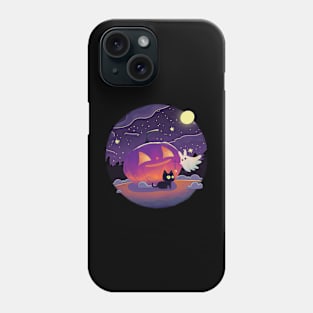 A black cat and a friendly ghost Phone Case