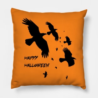 Happy Halloween Crows In Flight Vector Silhouette Pillow