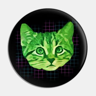 Green Kitty Face Grid Background Pin