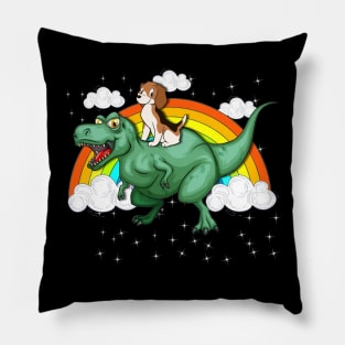 T Rex Dinosaur Riding Beagles Dog Pillow