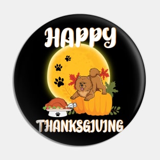 Chow Chow Seeing Turkey Dish Happy Halloween Thanksgiving Merry Christmas Day Pin