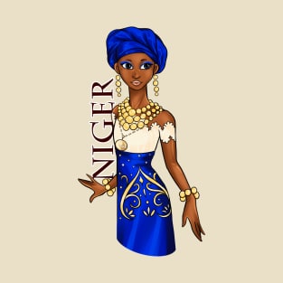 Black is Beautiful -Niger Melanin Girl in traditional outfit T-Shirt