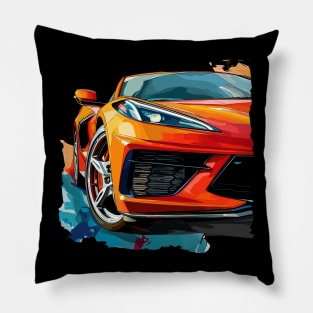 Amplify Orange C8 Corvette Graphic Big and Bold on Front and Back of T shirt Supercar Racecar C8 Corvette Pillow