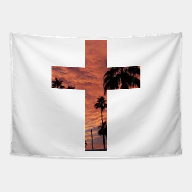 Christian Cross With Sunset Tapestry by ChristianShirtsStudios