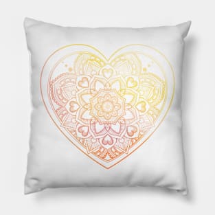 Mandala Heart and Sunrise Colors Zentangle Patterns Pillow