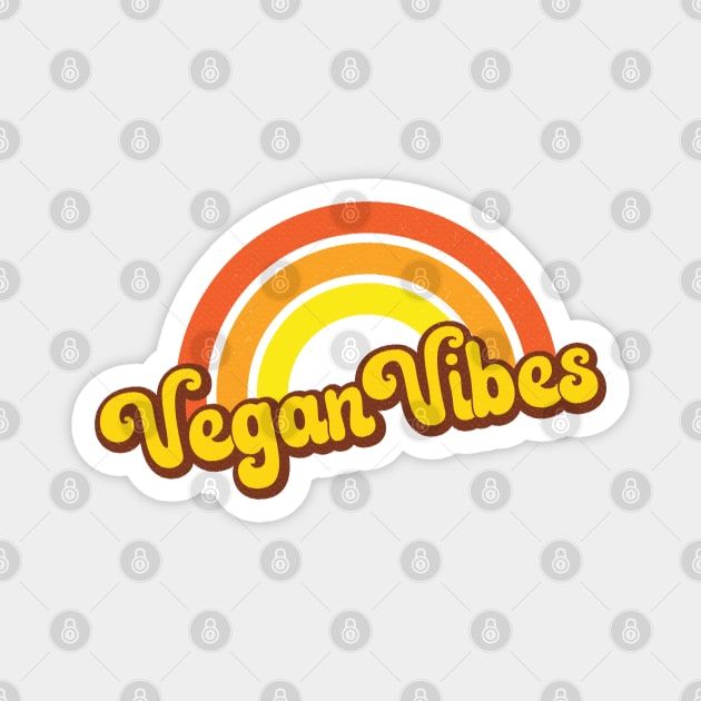 Vegan Vibes Retro Rainbow Orange Magnet by Jitterfly