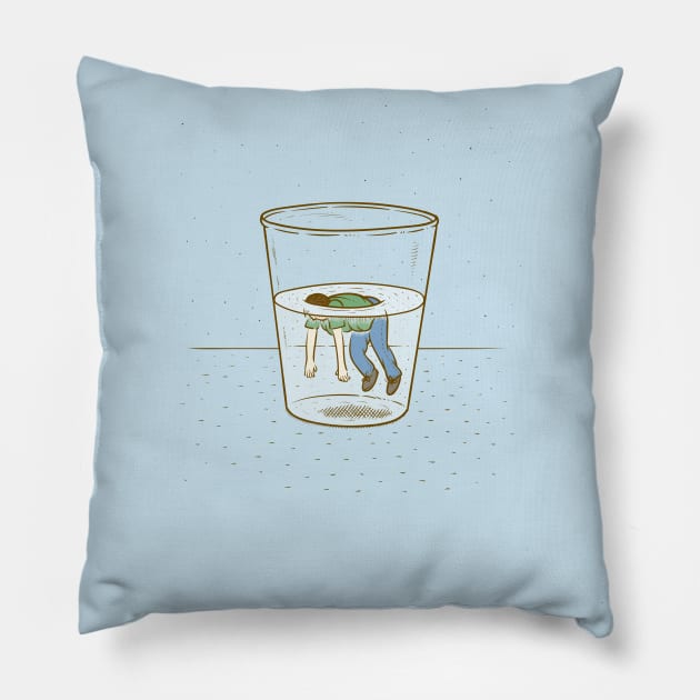 Half empty, fully drowned Pillow by WEARBEARD